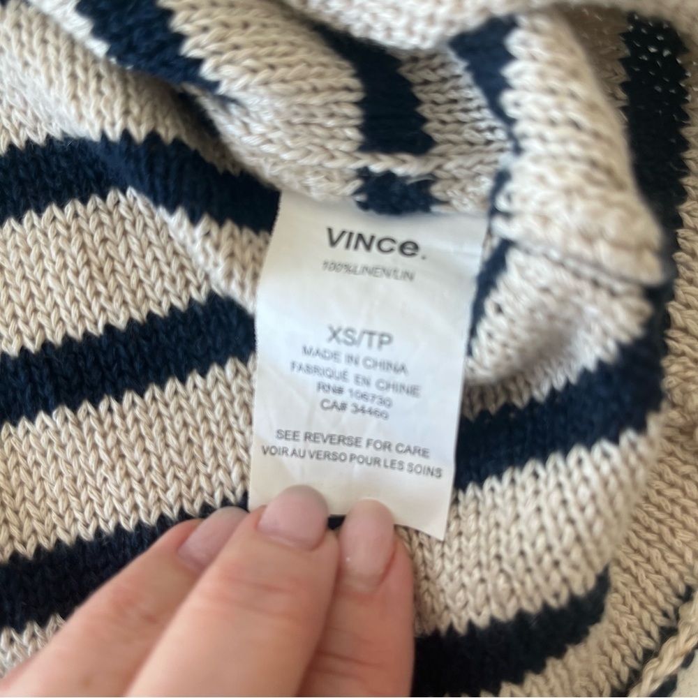 Vince Linen Striped Sweater Navy Cream V-Neck Lightweight, XS - Picture 6 of 6